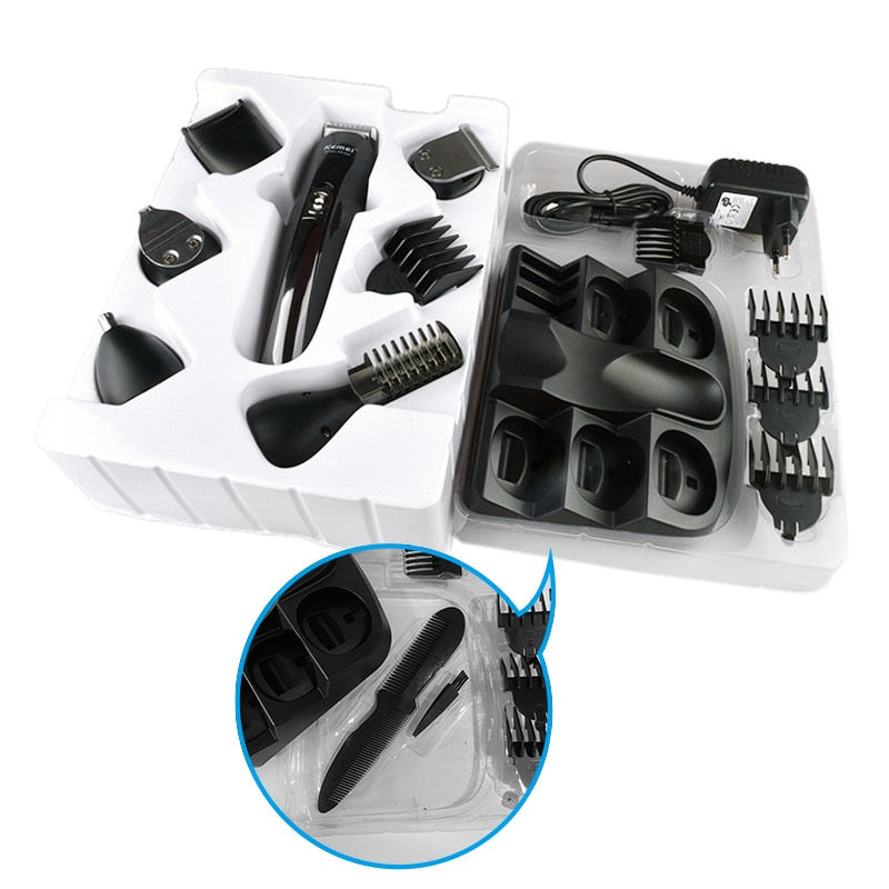 Máquina de Cortar Cabelo Kemei® 11 em 1 - KM600 (5 pentes)